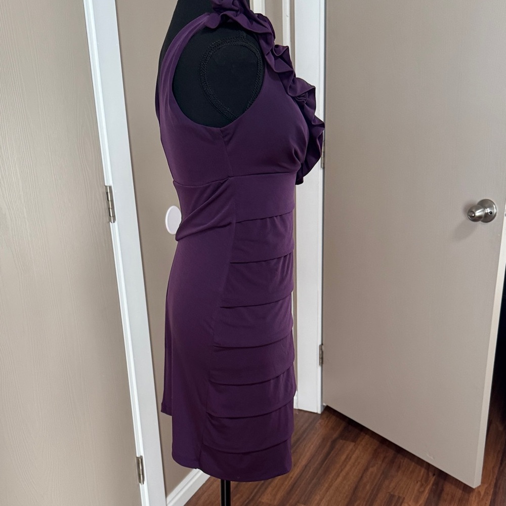 Enfocus Studio One-Shoulder Purple Ruffle Rosette Tiered Dress - Picture 6 of 8
